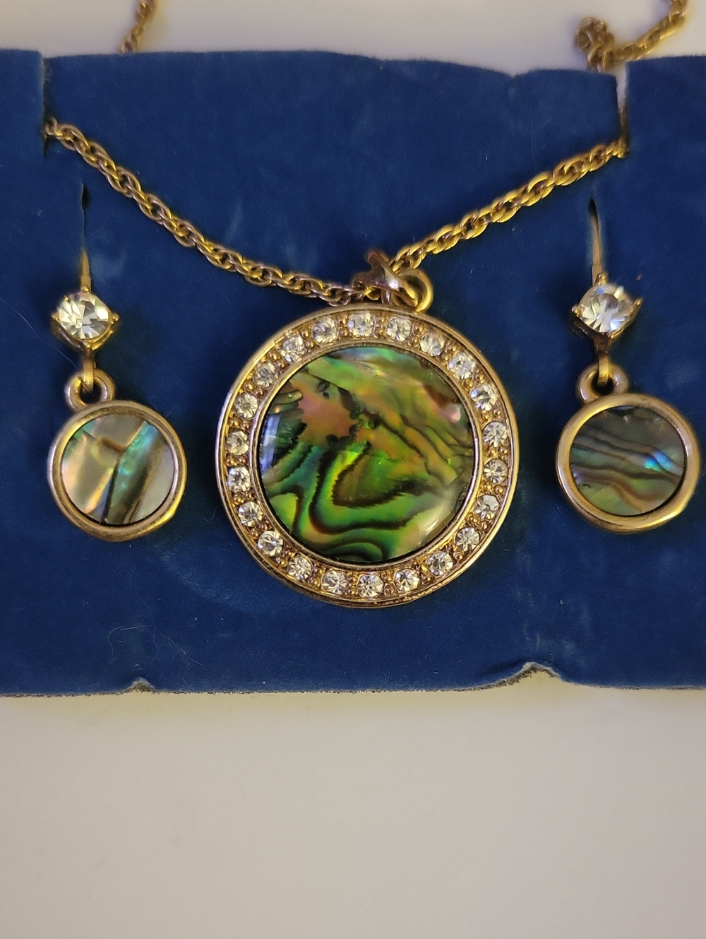 Gold-Tone Abalone Shell Pendant Necklace & Earrings Set